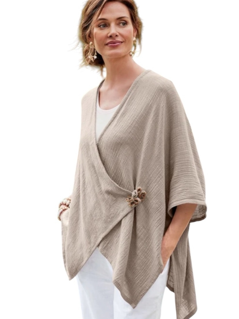 Soft surroundings Desert Breeze Topper Cotton Fall cape pancho coastal Grandma